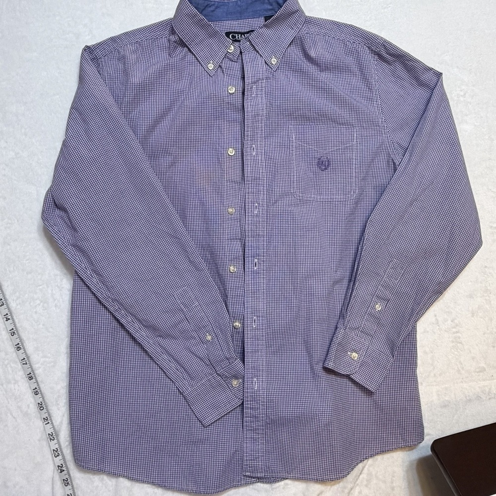 Chaps Men's Large L Purple Gingham Long Sleeve Easy Care Button Down Shirt